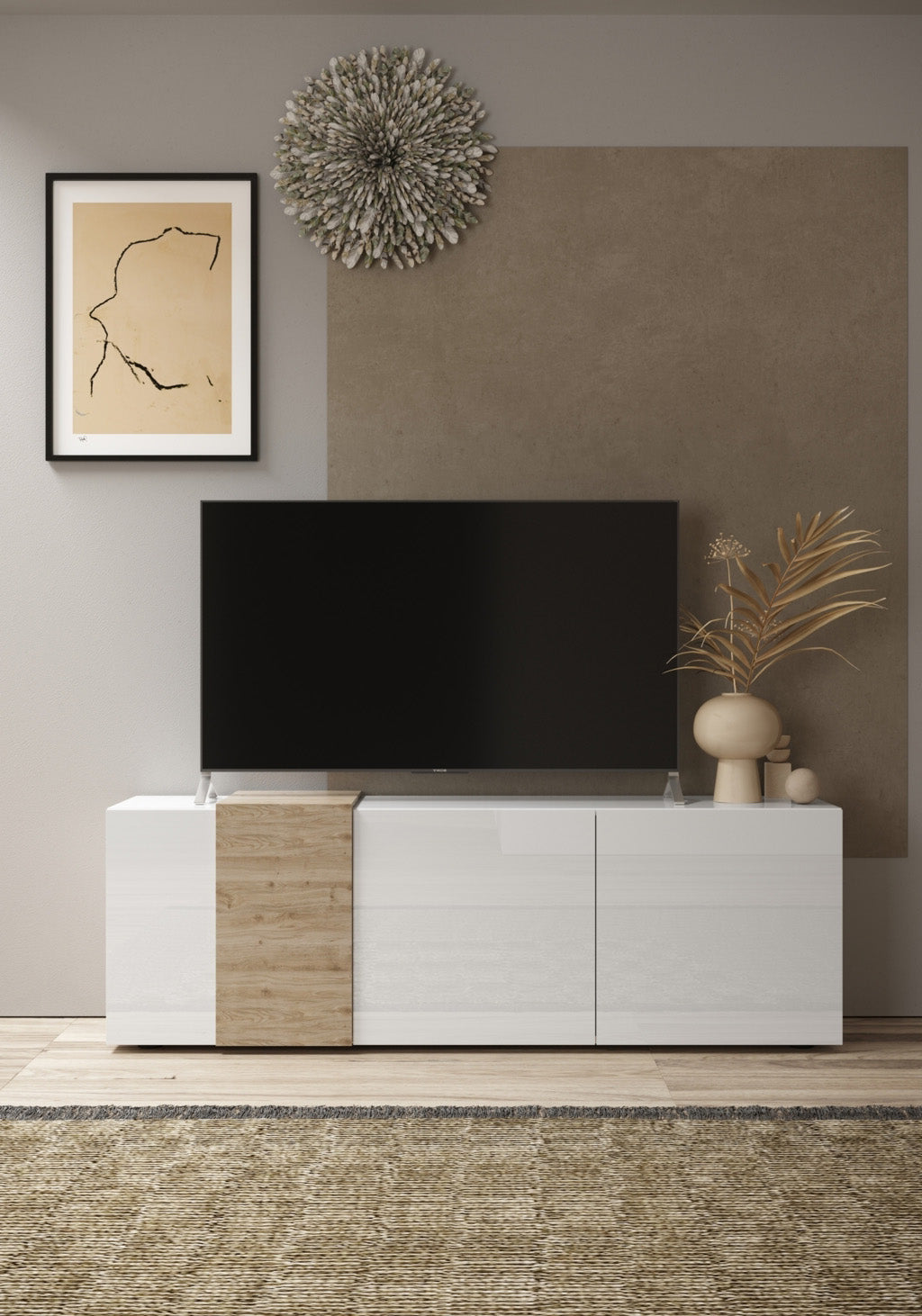 Porta TV MACON bianco/rovere miele