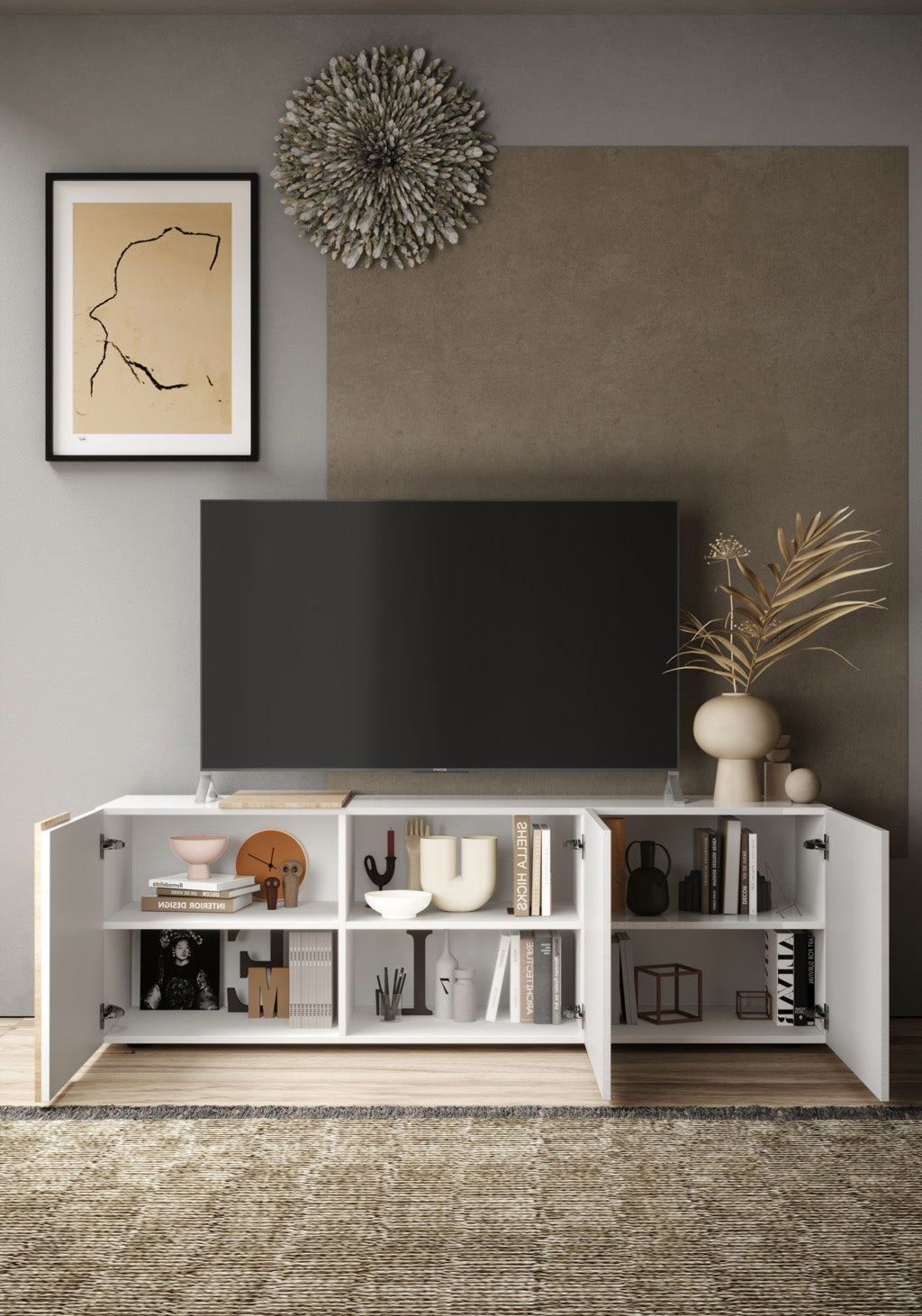 Porta TV MACON bianco/rovere miele