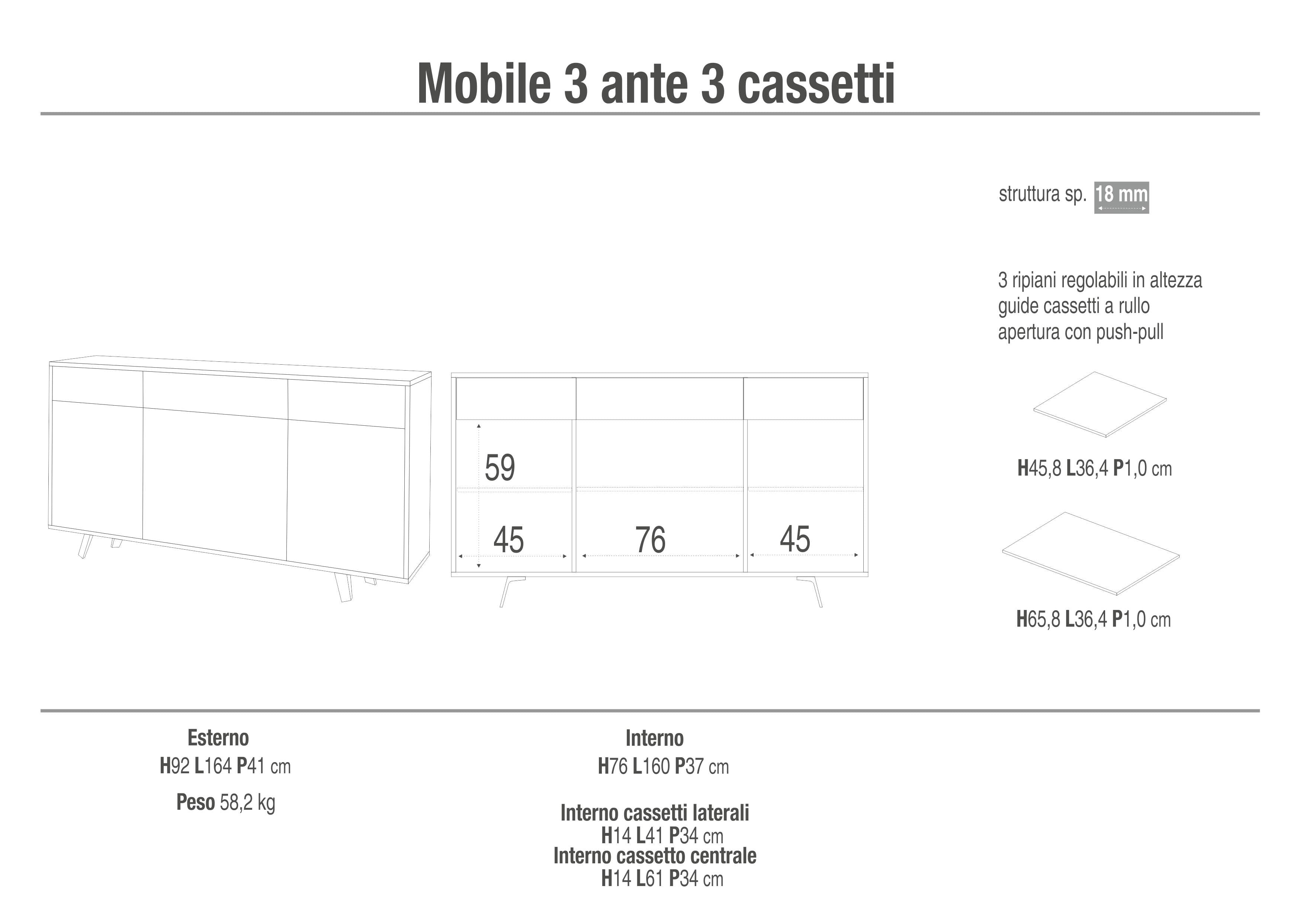 Credenza 3 ante/3 cassetti VELBRUK