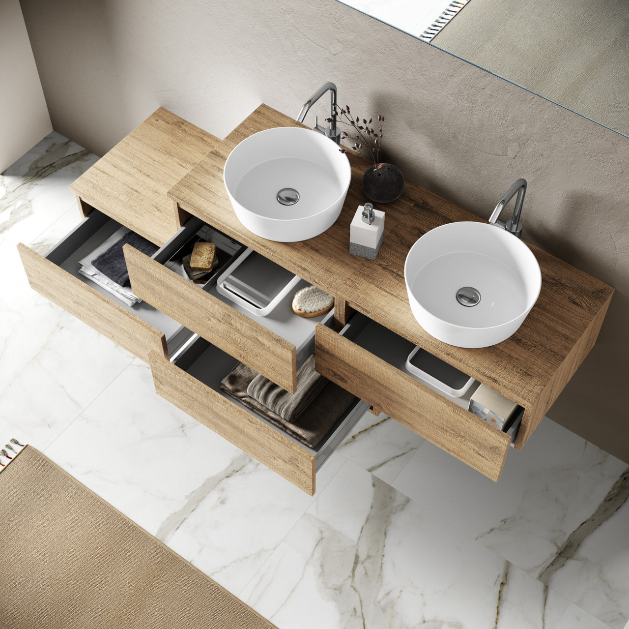 Composizione doppio lavabo 8 pezzi ASTRA