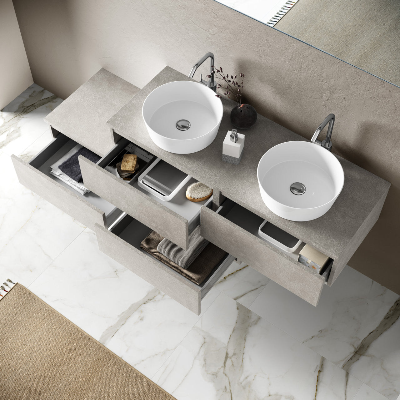Composizione doppio lavabo 9 pezzi ASTRA