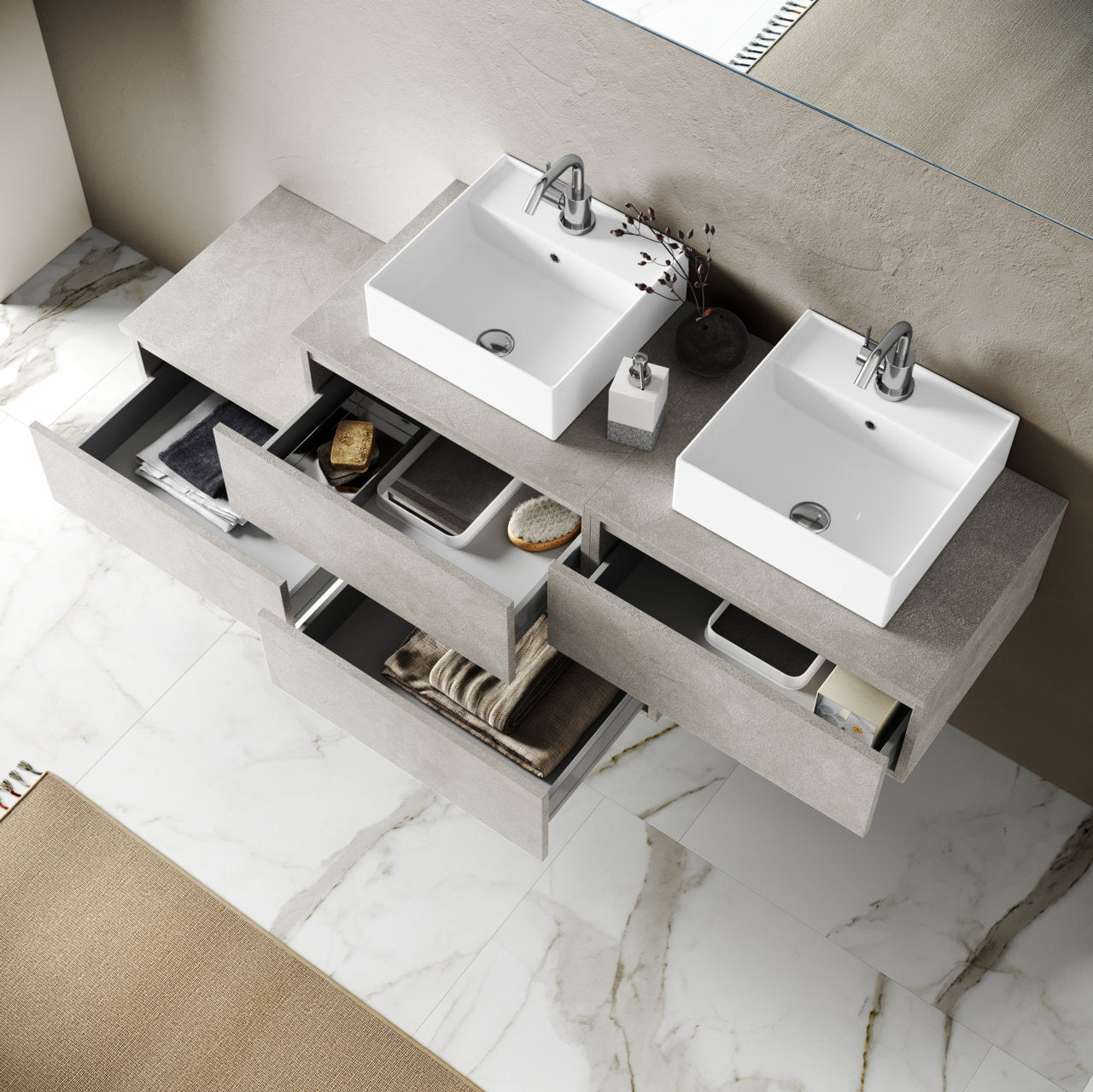 Composizione doppio lavabo 8 pezzi ASTRA