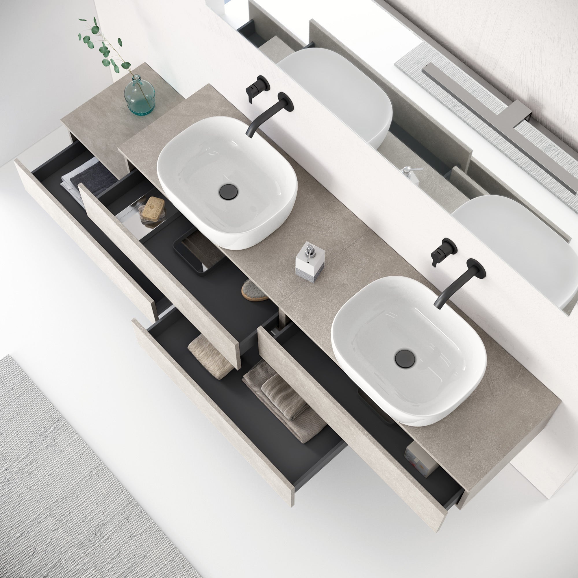 Composizione doppio lavabo 9 pezzi ASTRA